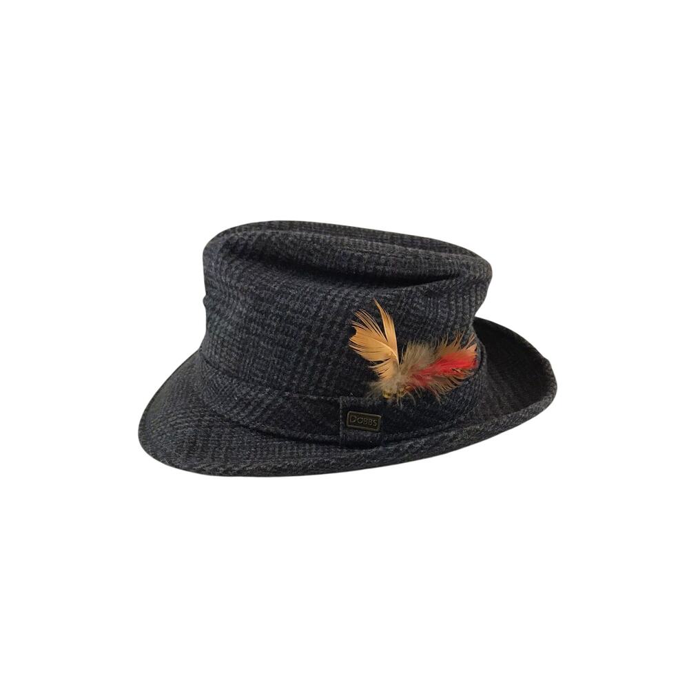 Vintage Fedora Dobbs Fifth Avenue 6 7/8 Coal Gray Houndstooth & Feather NWT